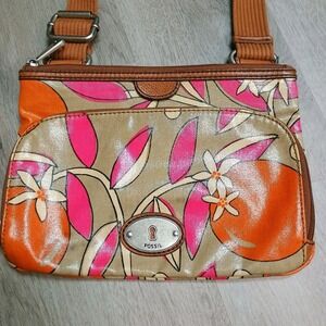 Fossil Orange Blossom Purse Shoulder Bag Floral * Flaws*